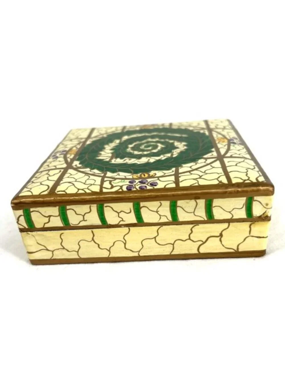 India Coasters Hand Painted Lacquered Paper Mache 6 Coasters w/ Box